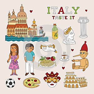 Vector Italy Doodle Art for Travel and Tourism
