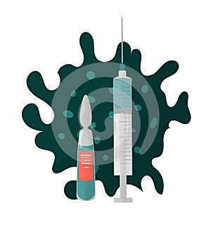 Vector items for vaccination against covid-19, coronavirus vaccines, vaccine development. Syringe, injection