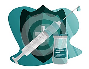 Vector items for vaccination against covid-19, coronavirus vaccines, vaccine development. Syringe, injection, medicines