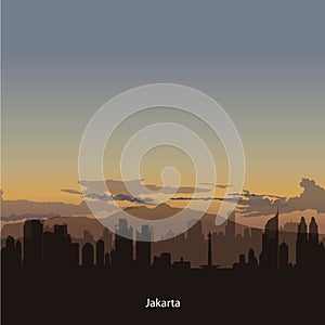 Vector Jakarta skyline illustration with dans sky