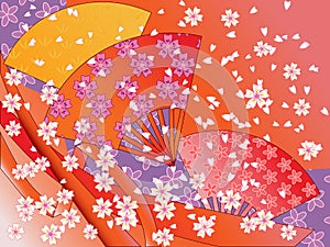 Vector japanese fans, ribbons and flowers
