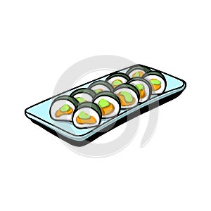 vector Japanese food sushi on a rectangular plate