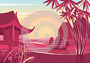 Vector japanese style sunset