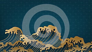 Vector Japanese style waves. Big rushing sea or ocean waves design