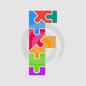 Vector jigsaw font colour puzzle piece letter - F.