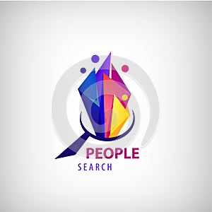 Vector job search, man logo. Looking for work, human sign, geometric. Recruitment logo