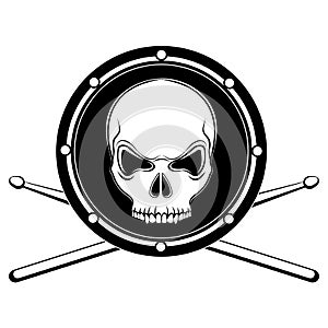Vector jolly Roger drum skull with drumsticks