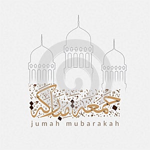 Vector for ``Jumah Mubarakeh`` Friday Mubarak in Arabic and English calligraphy with an Islamic pattern template photo