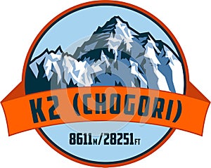 Vector K2 mountain logo label photo