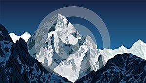 Vector K2 - second highest mountain in the world. Karakorum, Pakistan