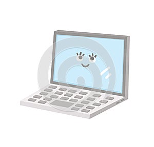 Vector kawaii laptop illustration. Back to school educational clipart. Cute flat style smiling computer with eyes. Funny picture