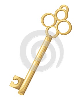 Vector key illustration in flat style design Golden key Isolated on white background.