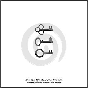 Vector keys icon. Set of vintage keys illustration on white isolated background