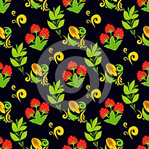 Vector khokhloma seamless pattern background design traditional Russia drawn illustration ethnic ornament painting