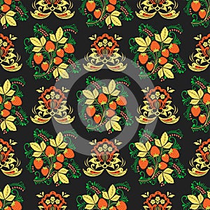 Vector khokhloma seamless pattern traditional Russia drawn illustration ethnic ornament painting illustration