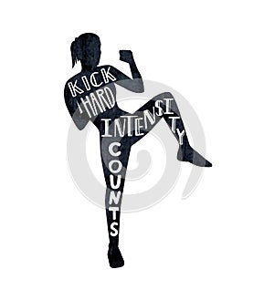 Vector kickboxing illustration with hand lettering