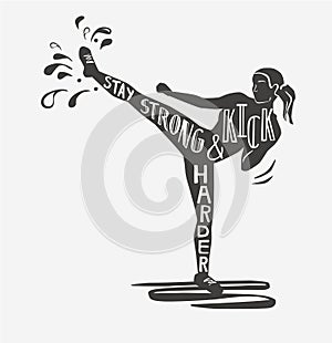 Vector kickboxing illustration with lettering
