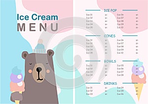 Vector kids menu template with cute illustration and place for text.