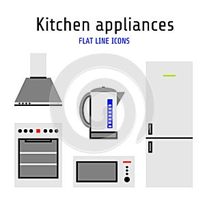 Vector kitchen appliances set of icons in flat line style