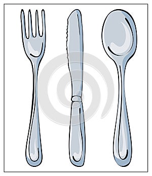 Vector kitchen cutlery. Fork, knife abd spoon