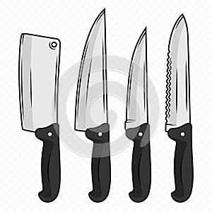 Vector Kitchen Knife Icon Set, Isolated. Various Kitchen Knives Design Templates, Chef Kitchen Knife