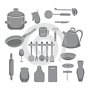 Vector kitchen tools set. Kitchenware collection.