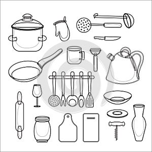 Vector kitchen tools set. Kitchenware collection.