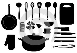 Vector Kitchen Utensils. Kitchen Logo. Kitchen utensils isolated on white background.