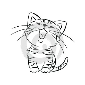 Vector kitten cute happy white cat smiling character cat drawing illustration