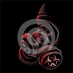 The Vector la person in a respirator with a pelvic mask during a bacteriological or chemical threat for tattoo or T-shirt design