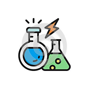 Vector lab equipment, experiment flasks, chemical test tube flat color line icon