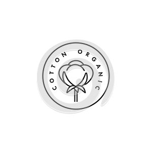 Vector label or badge for organic and natural fabrics. Symbol cotton tag for clothes.