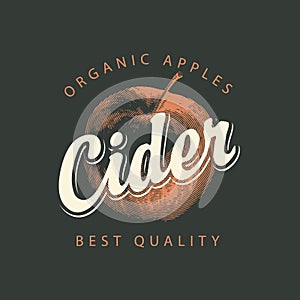 Vector label for cider with Apple and inscription