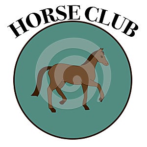 Vector label for horse club or riding club with one brown horse