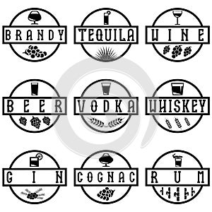 vector labels set of alcohol drinks