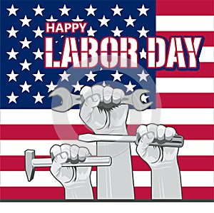 Vector Labor Day greeting or invitation card. National american holiday illustration with USA flag.