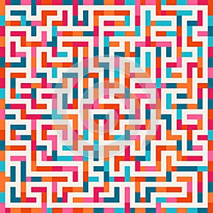 Vector Labyrinth Pink Orange Blue Maze Square on White Background