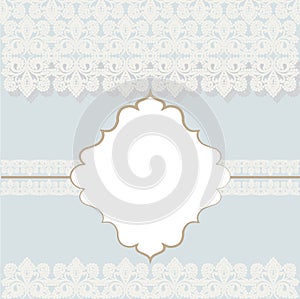Vector lace crochet card background with bow and retro dotted design