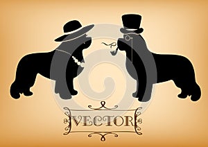 Vector Lady and Gentleman illustration with newfoundland dogs