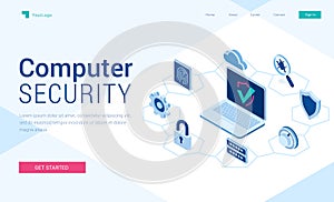 Vector landing page of computer security