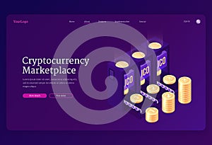 Vector landing page of cryptocurrency marketplace