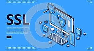 Vector landing page of SSL certificate for website