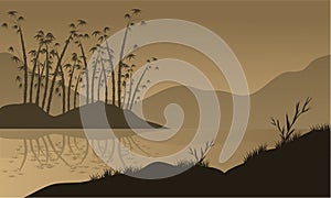 Vector landscape with bamboo silhouette