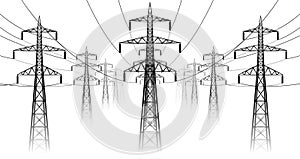 Vector landscape high voltage transmission line with pylons