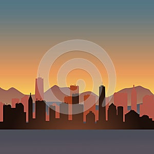 vector landscape metropolitan silhouette city and mountains new york background