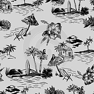 Vector with landscape seamless pattern. Beautiful island landscape exotic nature