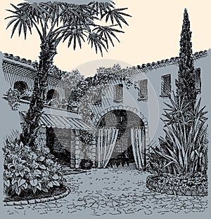 Vector landscape. A sketch of the eastern courtyard
