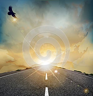 Vector landscape with soaring eagle