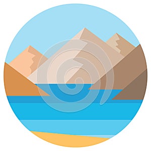 Vector landscape with summer beach and rocks in circle