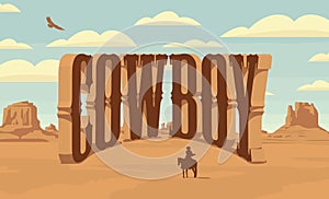 Vector landscape with western prairies and cowboy